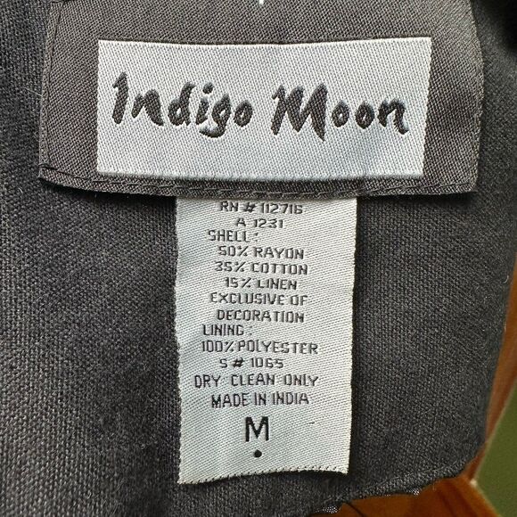 Indigo Moon Embellished Black Fray Linen Blend Jacket M | Boho Western Artwear - Picture 7 of 7